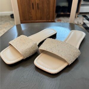 Elegant white Glitter Slide Sandals